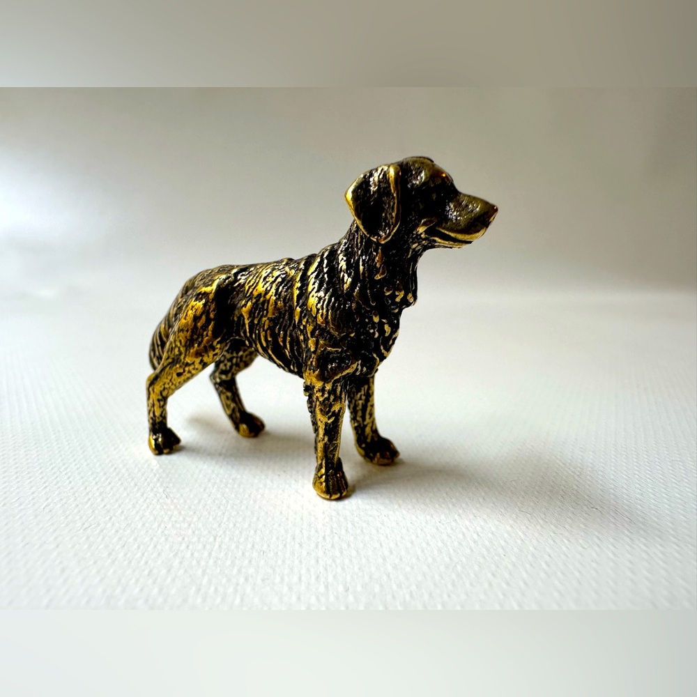 Small Miniature Solid Brass Hunting Dog Retriever Figurine 2” Long by 1.5” Tall